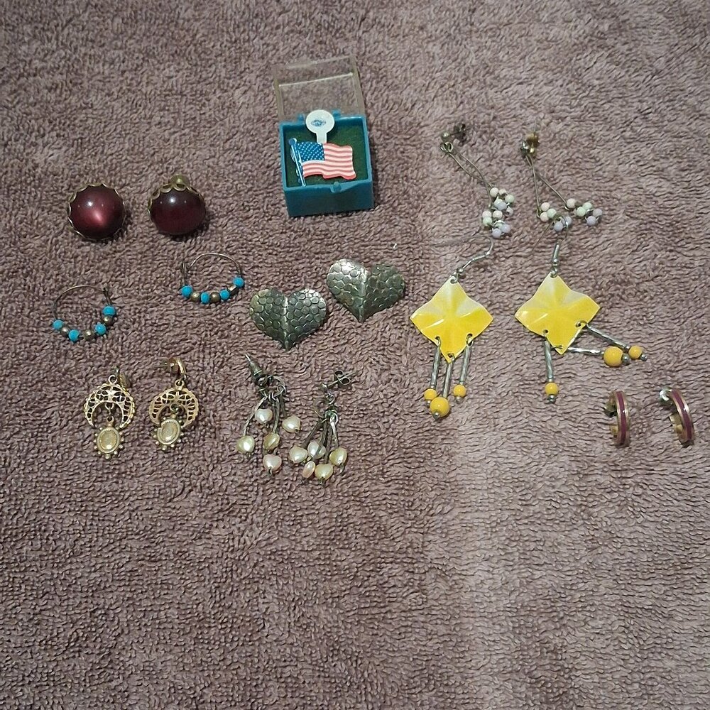 Lot of 9 Vintage Jewelry 1 Lapel Pin 1 Screw Back 7 Pierced Earrings